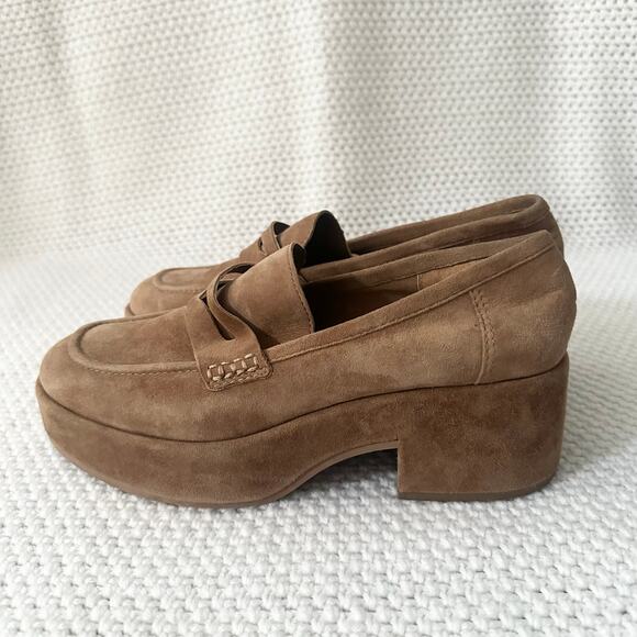 Dolce Vita Yanni Chestnut Suede Platform Penny Loafer Heels Menswear Academia 9 - Picture 4 of 8